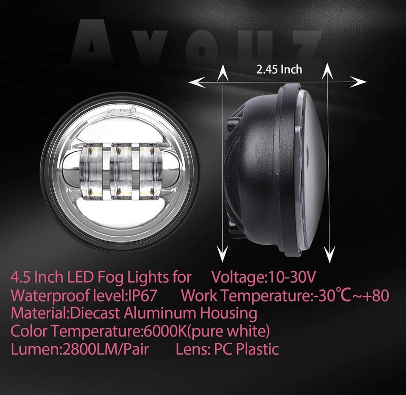 AVLUZ 7 inch Motorcycle LED Headlights 4.5" Fog Passing Lights DOT Kit For Harley Davidson Ultra Classic Road King Street Glide Heritage Softail Switchback Electra Glide CVO Tri Glide harley headlight - Image 4